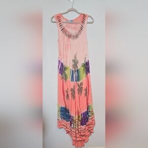 Blue Lagoon Beach Wear Sleeveless Peach Tropical Print Maxi Dress  One Size